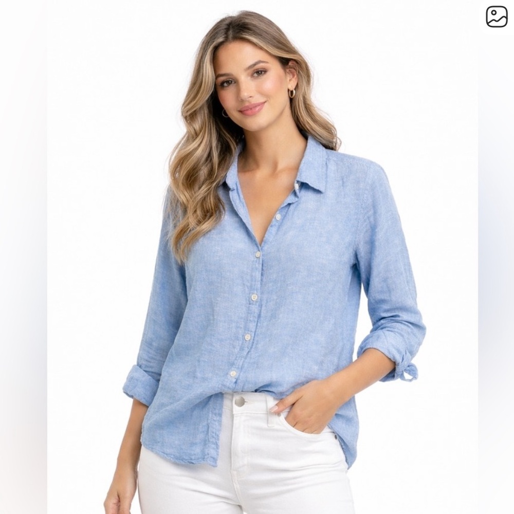 Orvis Light Blue Button-Down Linen-Blend Shirt
